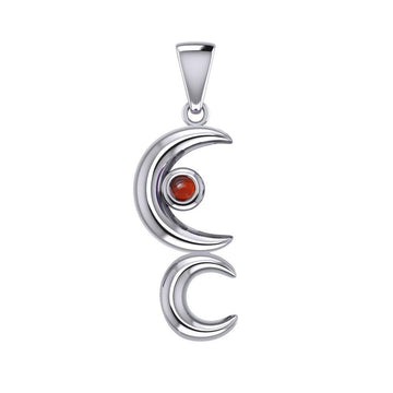A Glimpse of the Double Crescent Moon Beginning Silver Pendant with Gems TPD5390 - Jewelry